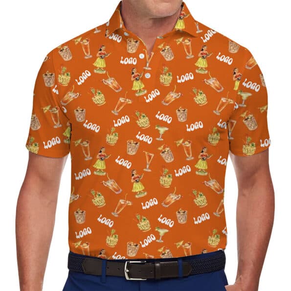 Customizable Hula and Cocktail Pattern Polo Shirt for Events or Teams