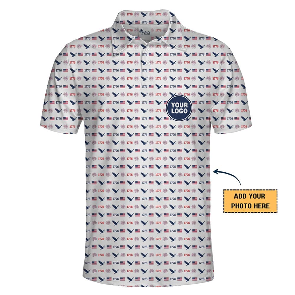 Customizable Patriotic Polo Shirt Featuring American Flags and Your Logo