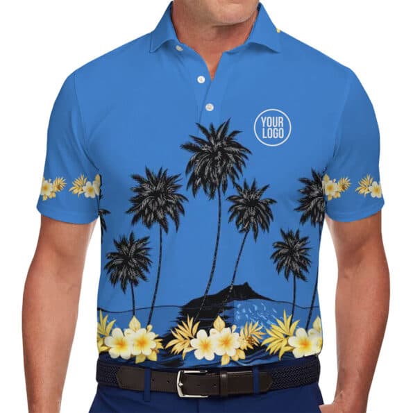 Customizable Polo Shirt with Island-Inspired Scenic Landscape