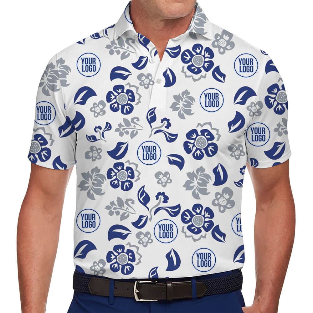 Customize Stylish Floral Pattern Polo Shirt With Logo for men