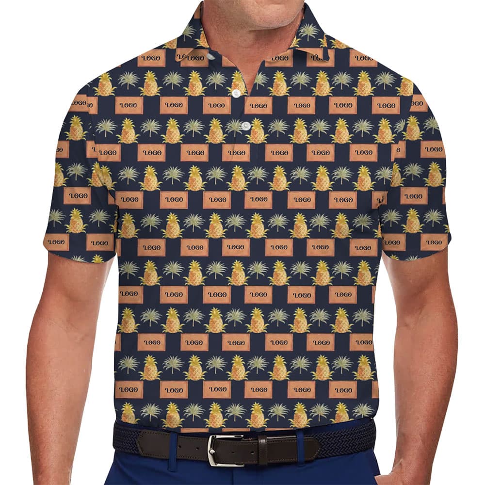 Elegant Custom Polo with Pineapple Patterns and Your Logo 1