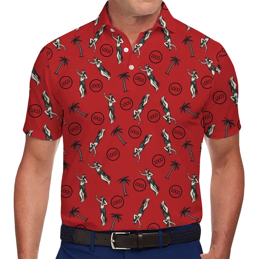 Elegant Tropical-Print Polo Shirt with Custom Branding Options