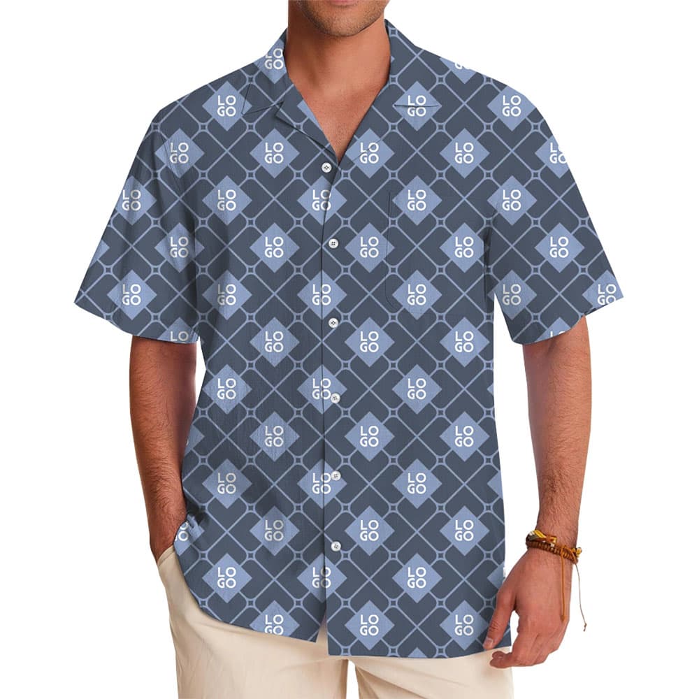 Executive Grid Custom Logo Hawaiian Shirt With Preview2