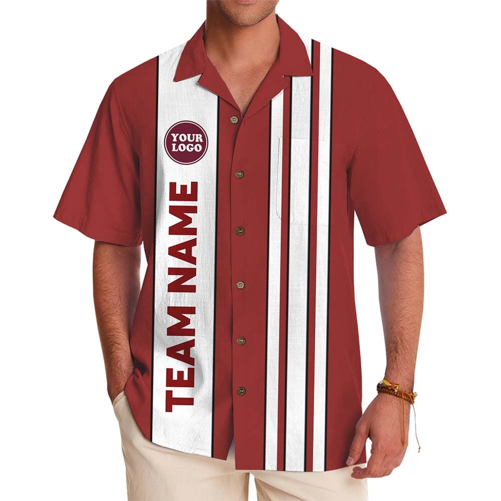 Executive Stripe Custom Logo Hawaiian Shirt With Team Name