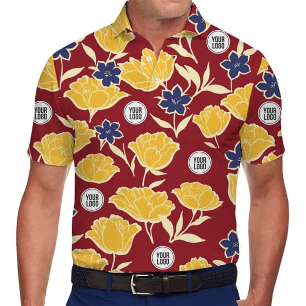 Eye-Catching Customizable Flower Print Polo Shirt with Your Logo for men and women