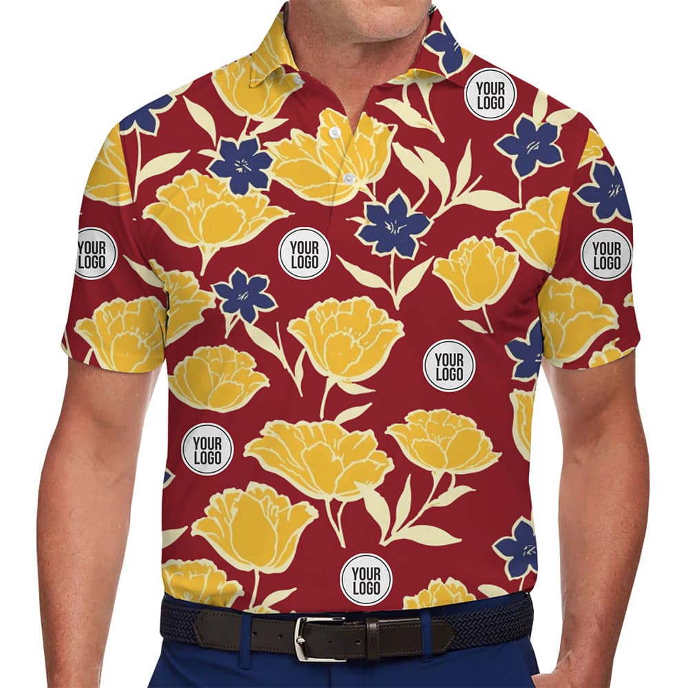 Eye-Catching Customizable Flower Print Polo Shirt with Your Logo for men and women