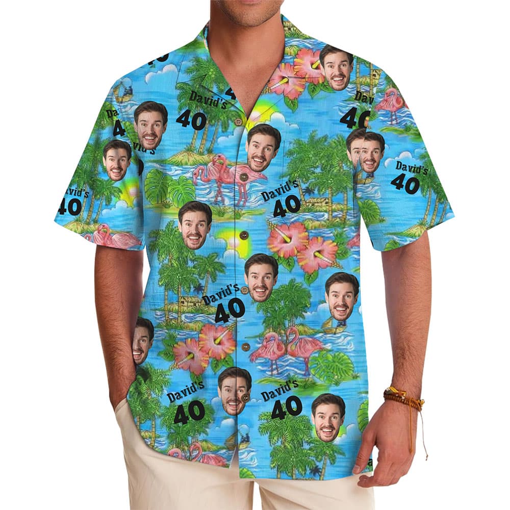 Eye-Catching Flamingo and Palm Design Hawaiian Shirt
