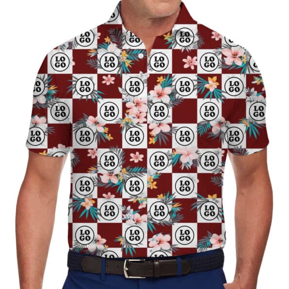 Floral Checkerboard Patterns Custom Logo Polo Shirt