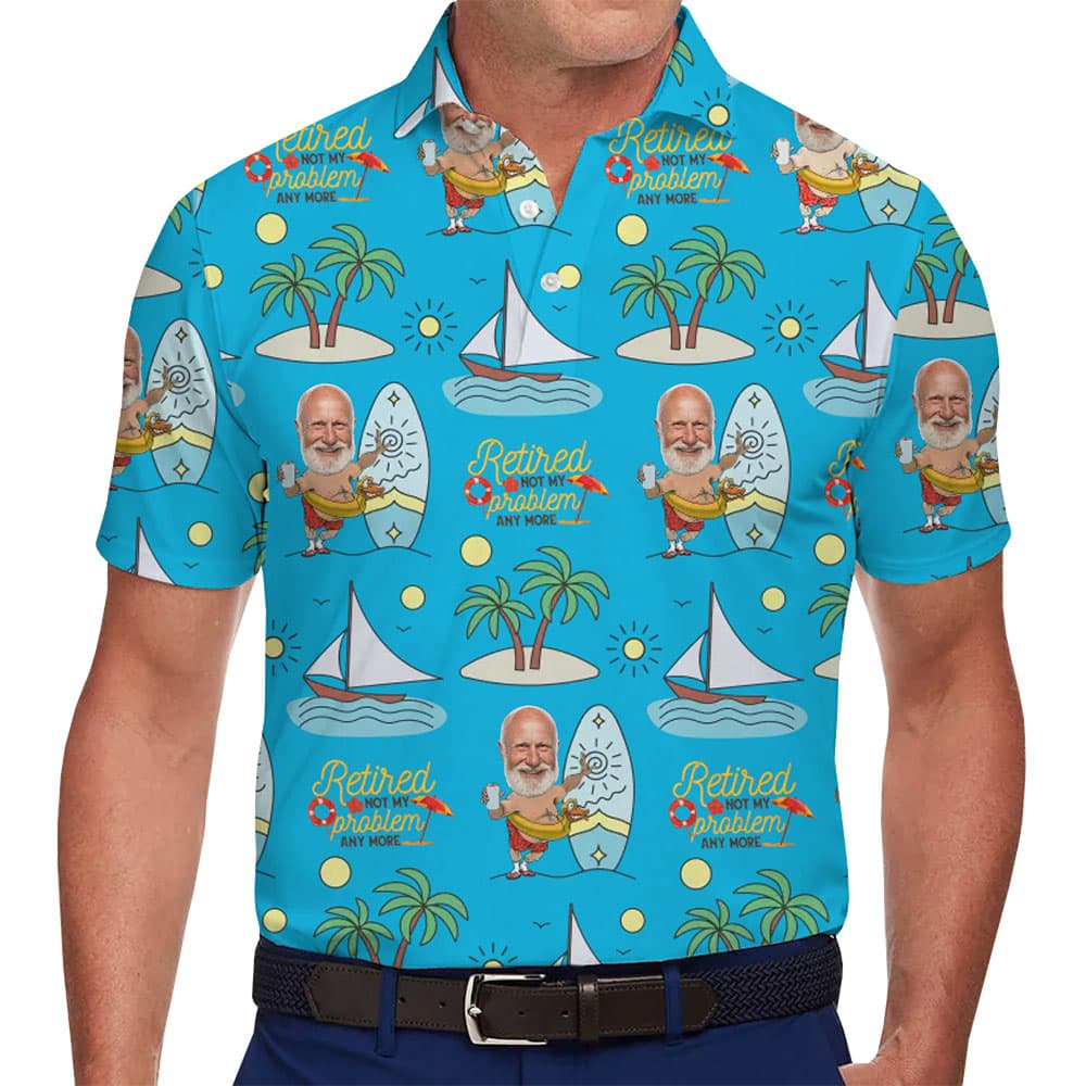 Fun Surf and Sail Retirement Shirt with Personalized Face for men