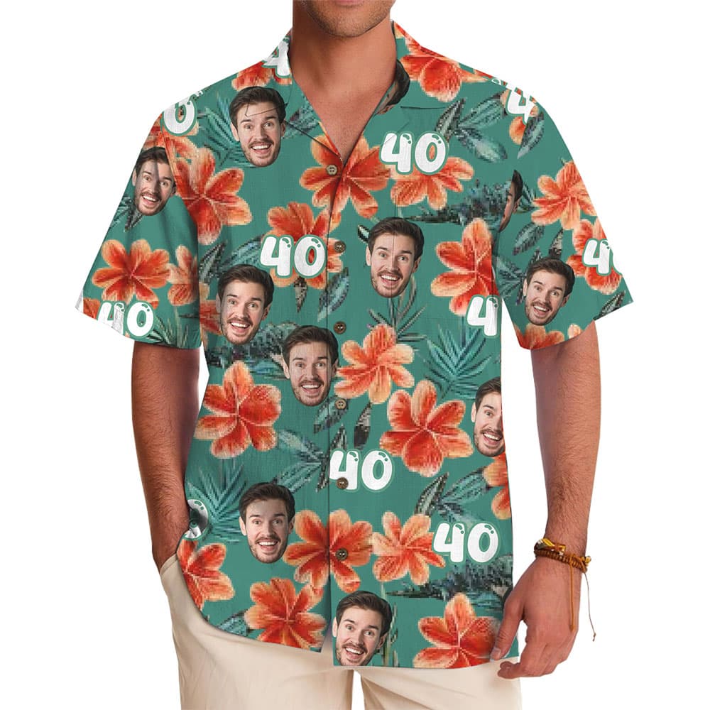 Fun and Floral Hawaiian Shirt with Your Face and Age