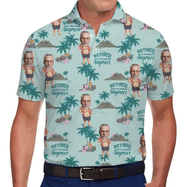 Funny Custom Face Tropical Retirement Print Polo Shirt For Men