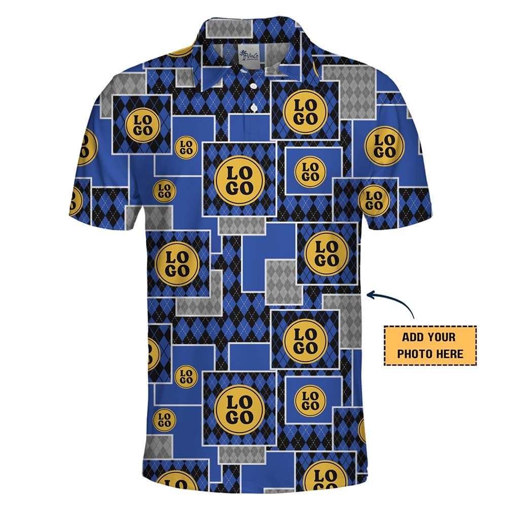Geometric Custom Logo Print Collared Polo Shirts