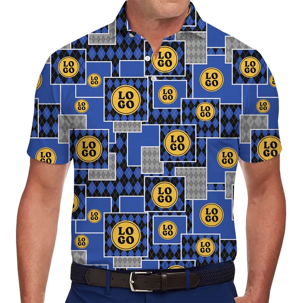Geometric Custom Logo Print Collared Polo Shirts