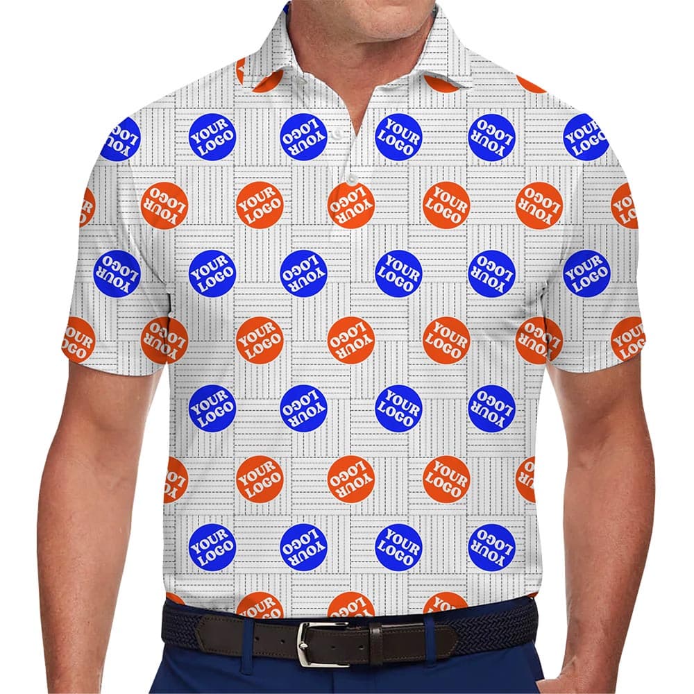 Geometric Grid Custom Logo Polo Shirt in model