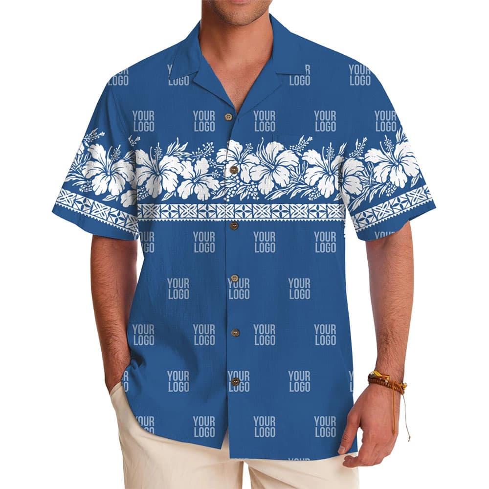 Logo Customization Elegant Hibiscus Design Hawaiian Shirt for team and group