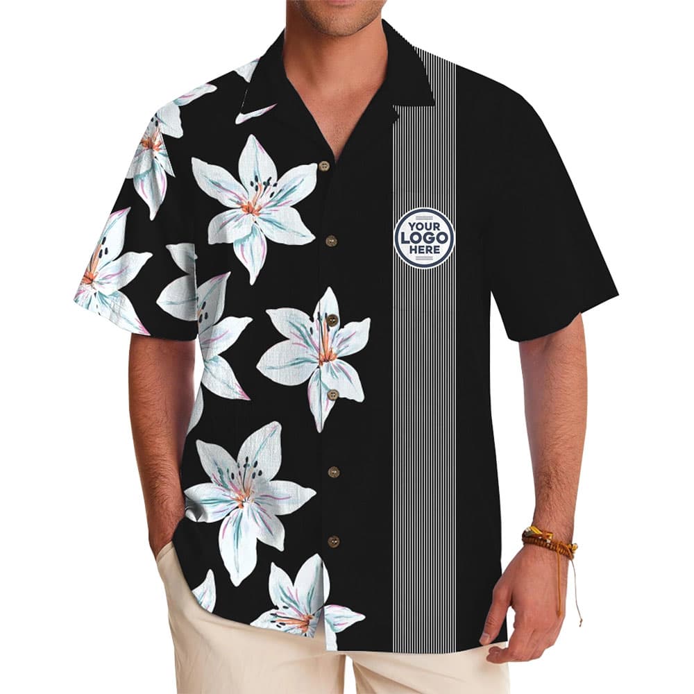 Logo Personalized Tropical Floral Shirt with Modern Stripe Addition for company