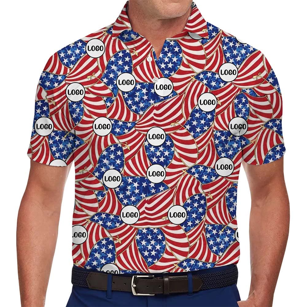 Men in Custom 4th Of July Golf shirts With Logo And No Minimum
