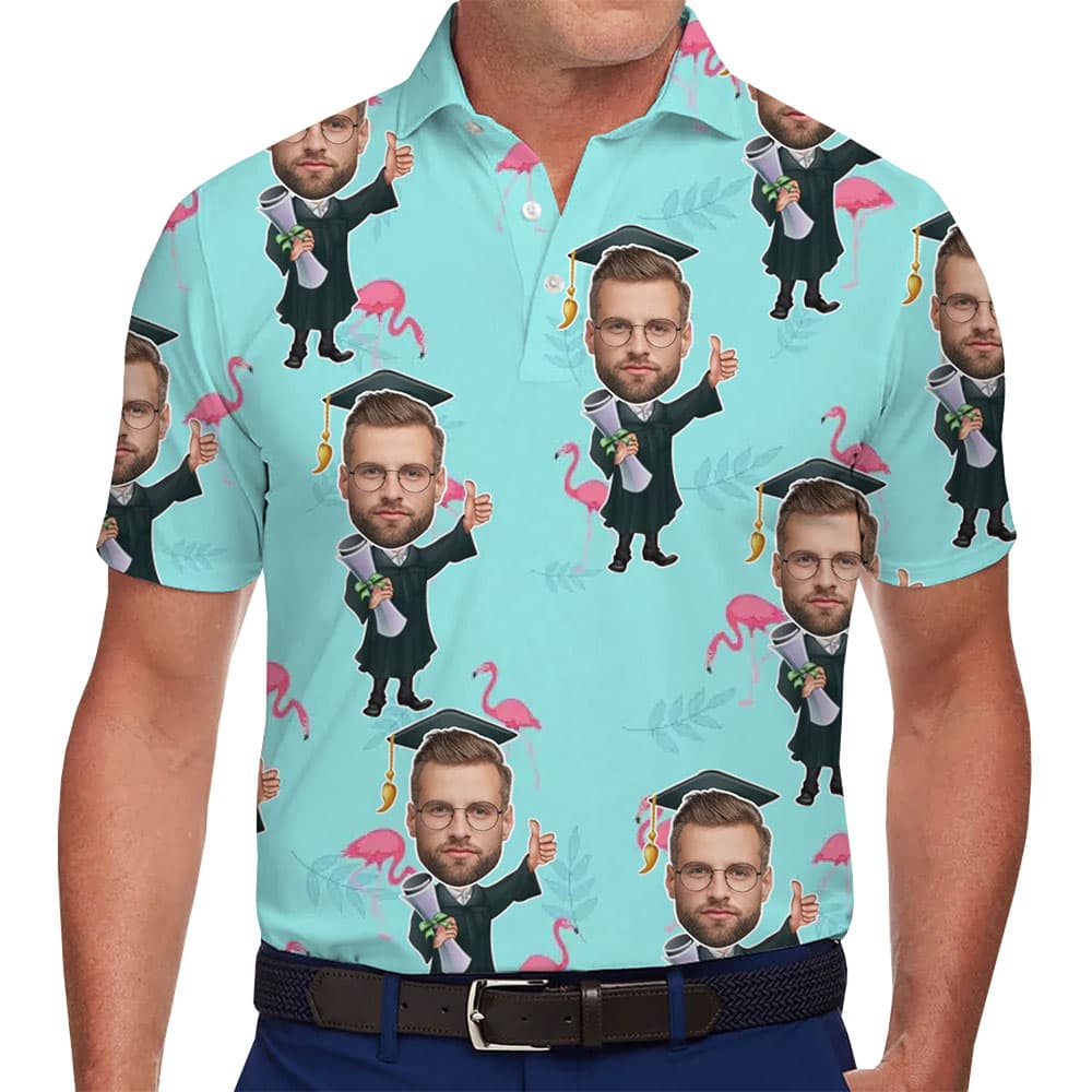 Men in Custom Polo Shirt Graduation With Face And Live Preview