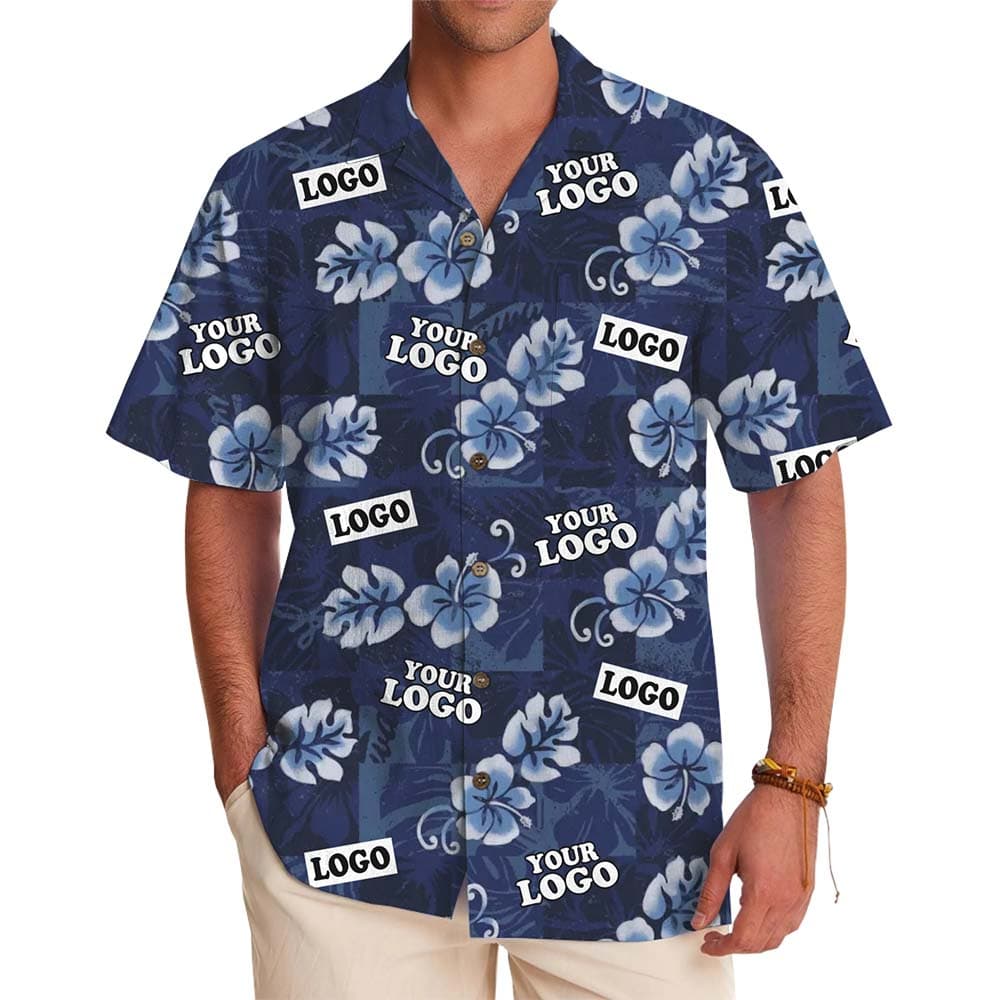 Midnight Hibiscus Custom Logo Hawaiian Shirt With Preview