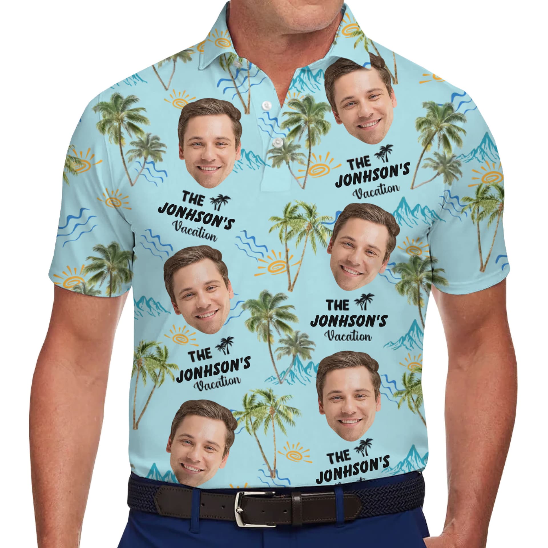 Model in Live Preview Custom Face Polo Shirt With No Minimum