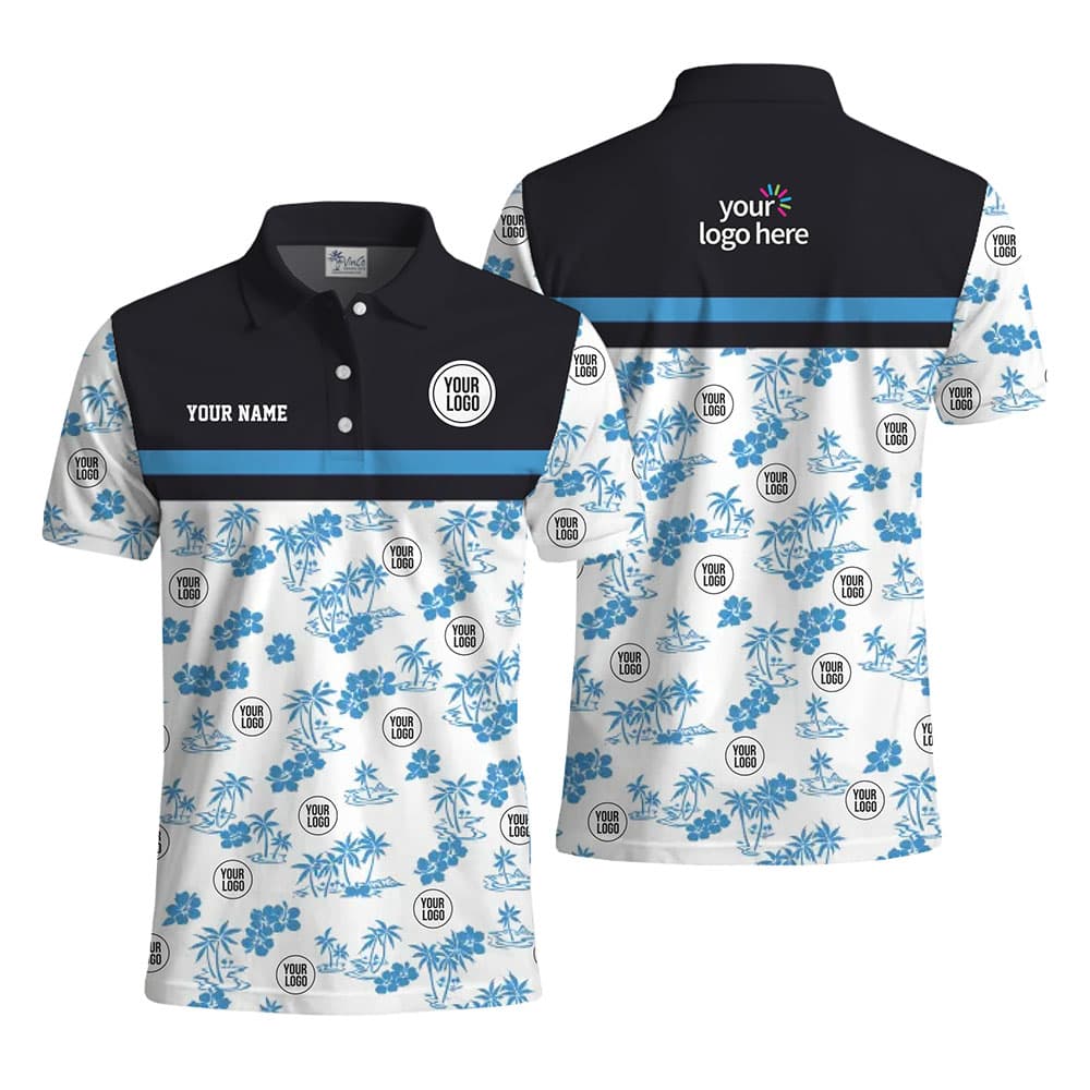 Pacific Stripe Custom Logo And Text Collared Polo Shirt