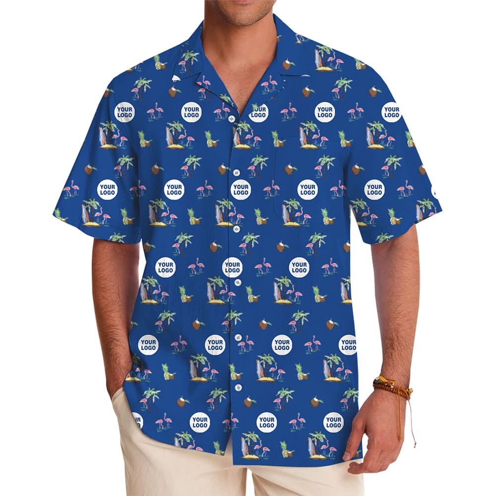 Palm Flamingo Tropical Hawaiian Shirt With Logo