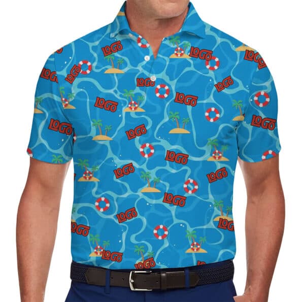 Palm Tree & Island Pattern Polo Shirt with Custom Branding 1