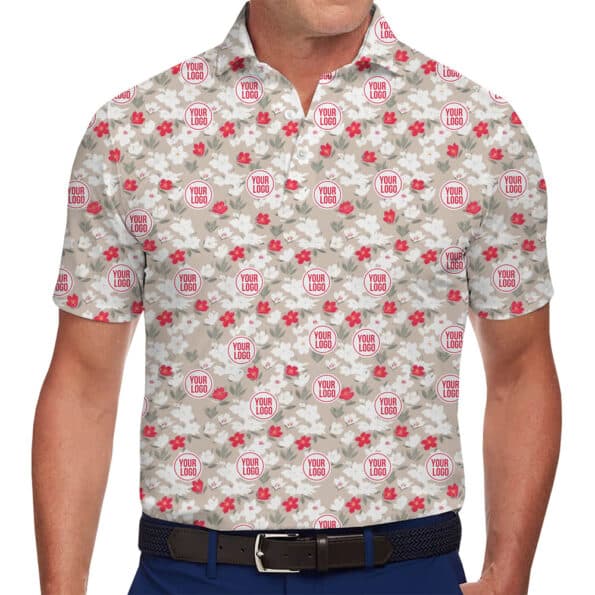 Personalized Logo Polo Shirt with Floral Pattern for men