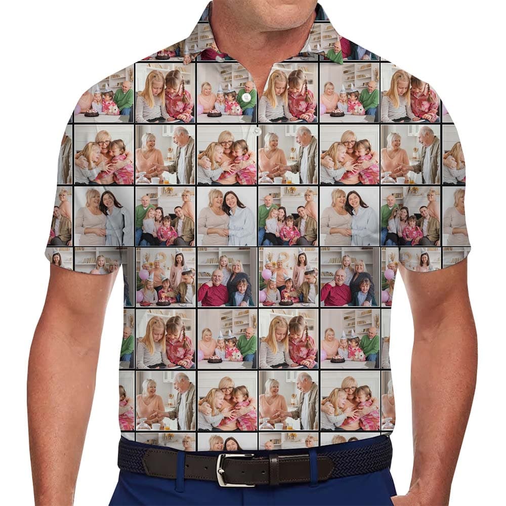 Personalized Memory Collage Collared Polo Shirts With 8 Photos