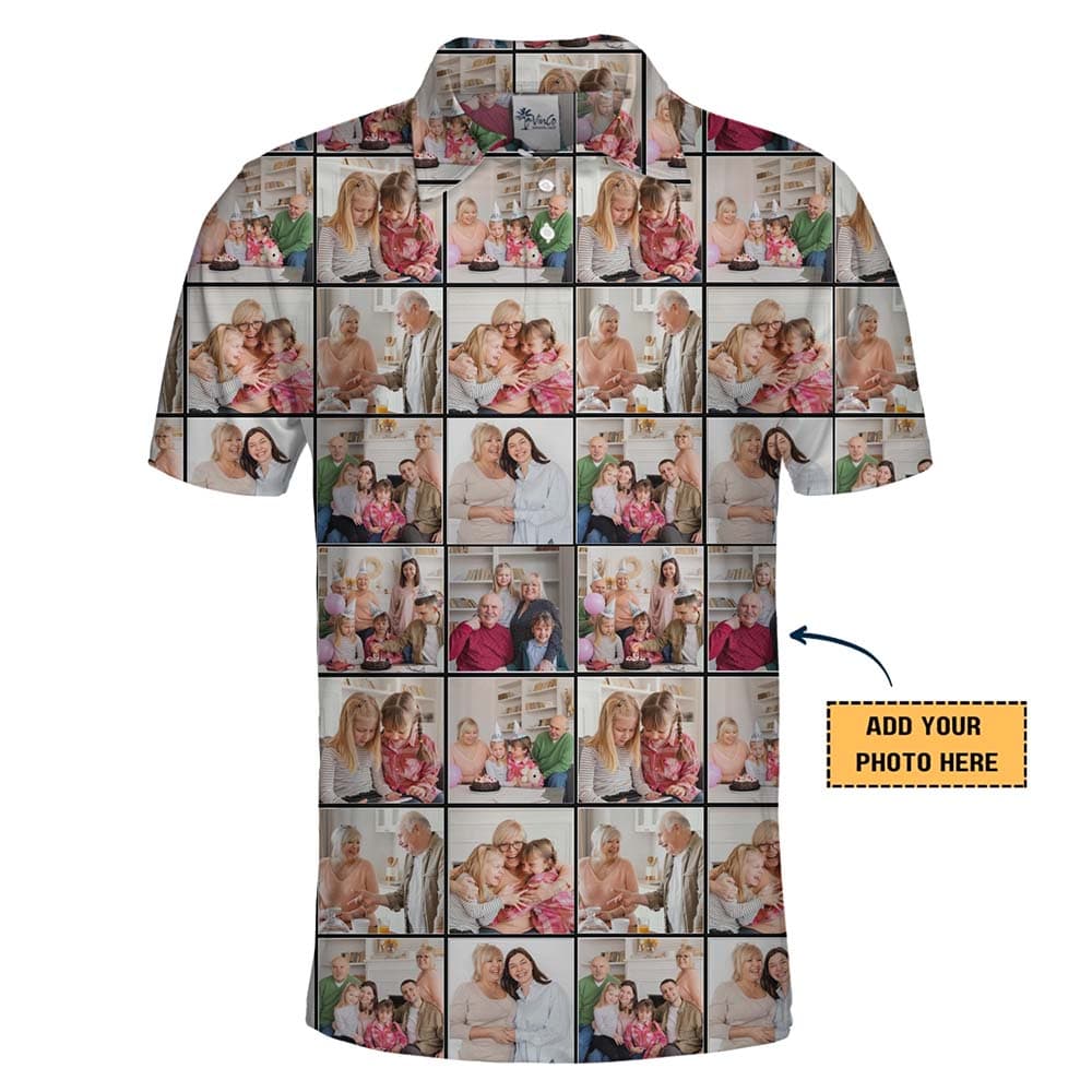 Personalized Memory Collage Collared Polo Shirts With 8 Photos