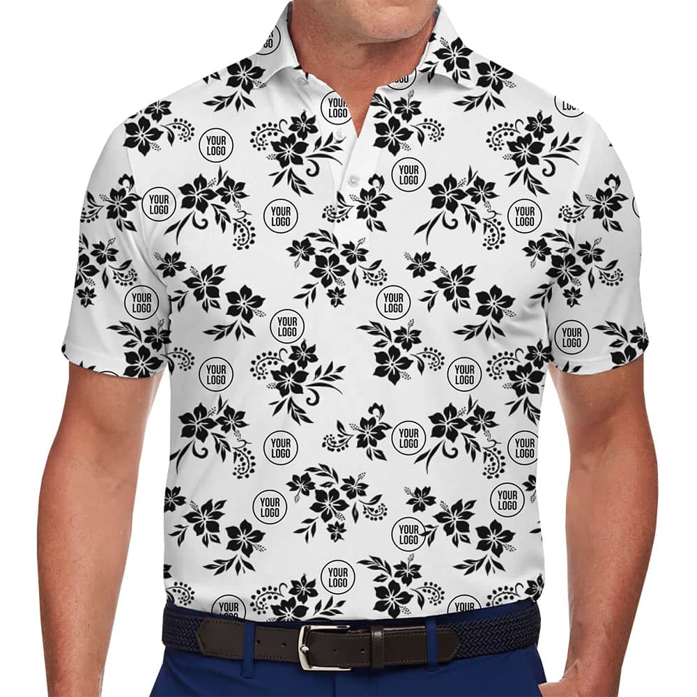 Personalized Polo Shirt with Stylish Monochrome Flower Design 1
