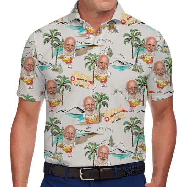 Personalized Retirement Paradise Theme Polo Shirt With Face for men