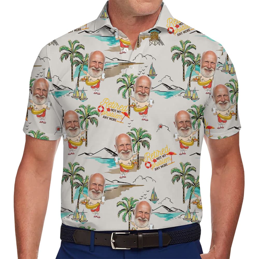 Personalized Retirement Paradise Theme Polo Shirt With Face for men