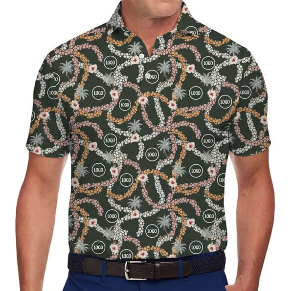 Personalized Tropical Garlands Polo Shirt with Logo Branding 1
