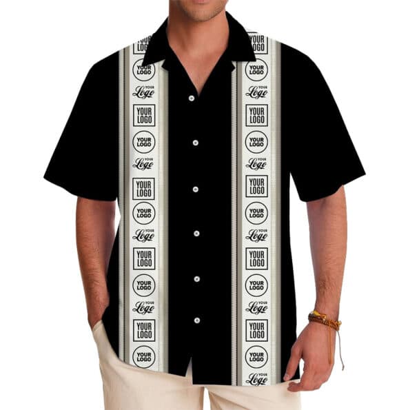 Personalized Vertical Stripe Hawaiian Shirt With Company Logo In Model