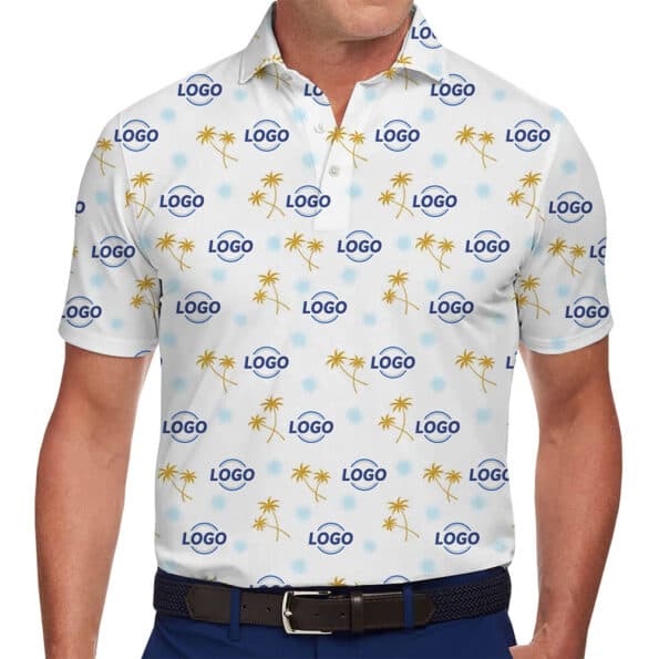 Personalized White Polo Shirt Featuring Tropical Palm Patterns 1