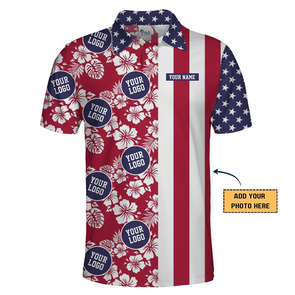 Red White And Blue Custom Logo Golf Polo Shirt