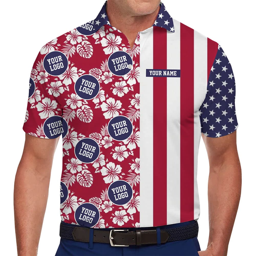 Red White And Blue Custom Logo Golf Polo Shirt