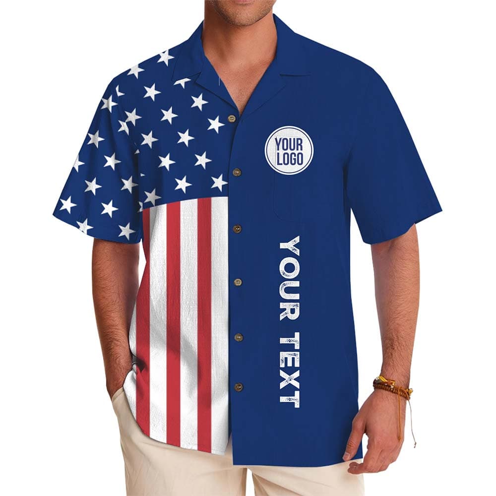 Stars and Stripes Custom Logo And Text Hawaiian Shirt