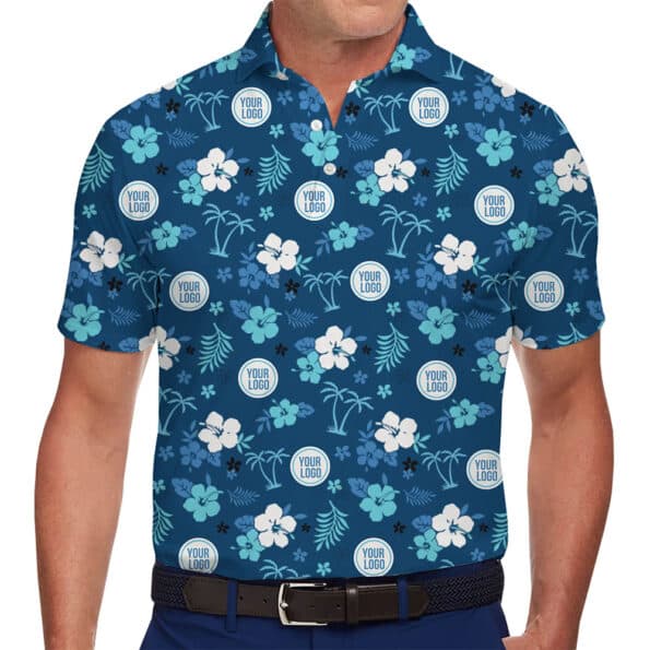 Stylish Customizable Logo Polo Shirt with Tropical Details for men and women