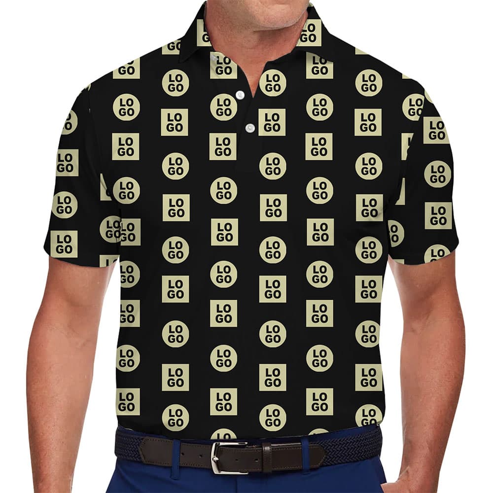 Trendy Custom Business Polo Shirt with Repeating Logo Design for company