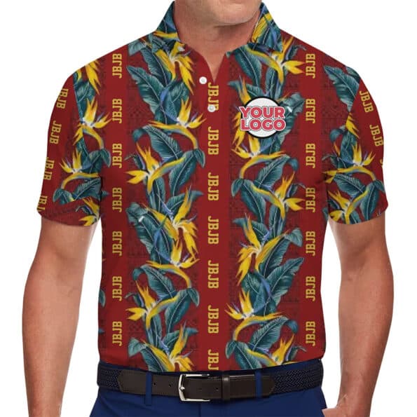 Trendy Bird of Paradise Polo with Full Logo and Text Customization