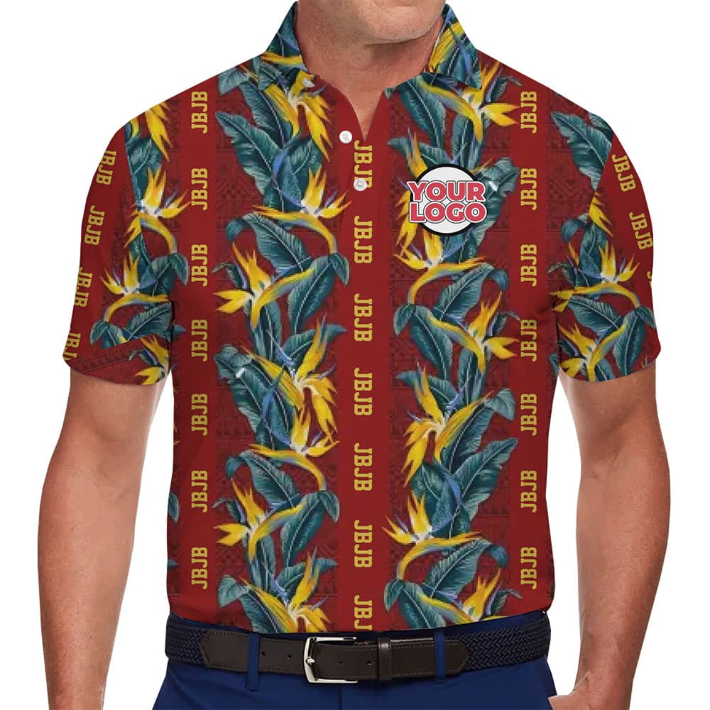 Trendy Custom Logo and Text Hawaiian Shirt Featuring Bird of Paradise for team and group