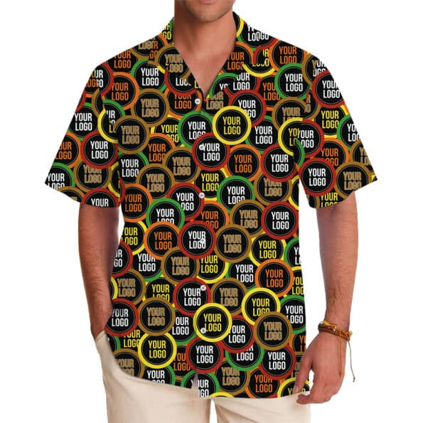 Trendy Custom Logo Pattern Hawaiian Shirt for Casual Branding In Model