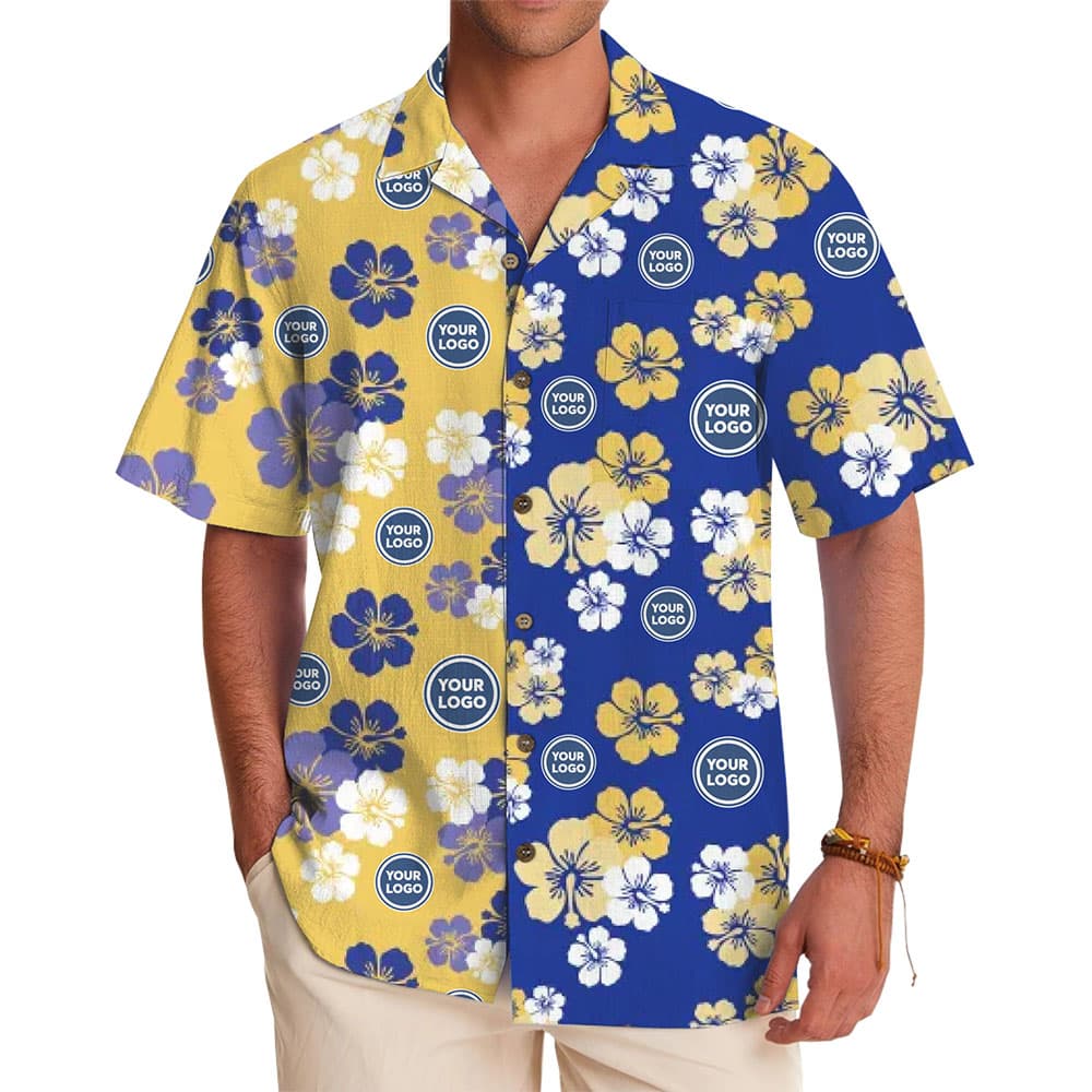 Unique Customizable Hibiscus Print Shirt with Logo Placement for men