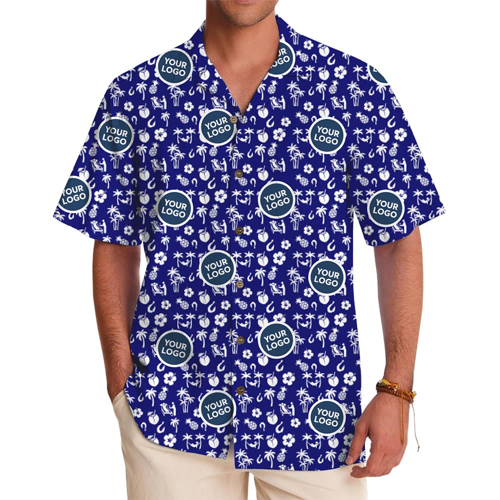 Vibrant Blue Hawaiian Shirt with Personalized Logo for Promotions 1
