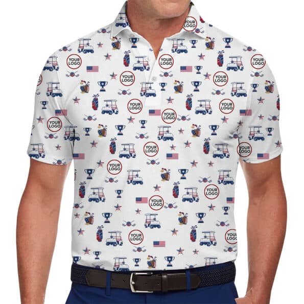 Personalized Patriotic Golf Polo Shirt With Company Logo For Men and Women