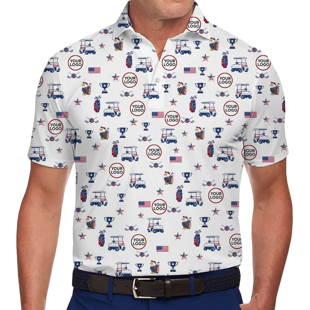 Personalized Patriotic Golf Polo Shirt With Company Logo For Men and Women
