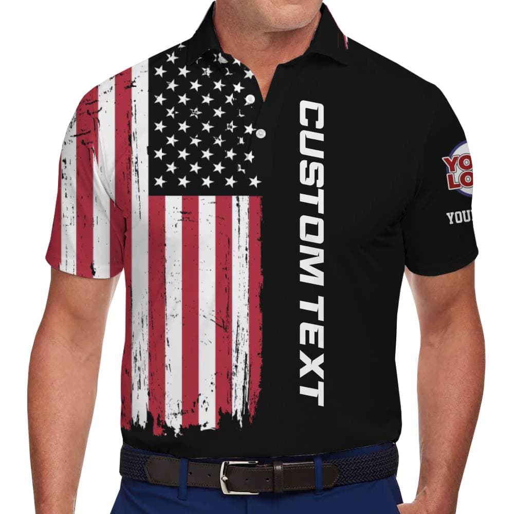American Flag Custom Team Polo Shirt With Logo And Text