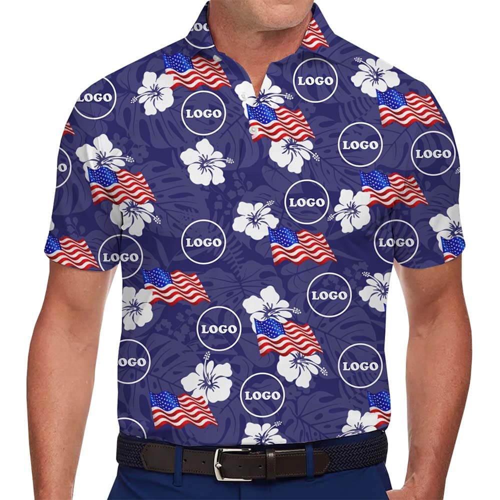 American Flag Tropical Custom Logo Polo Shirt
